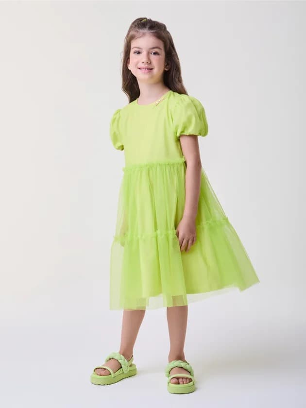 Vestido malha e tule Bimbi