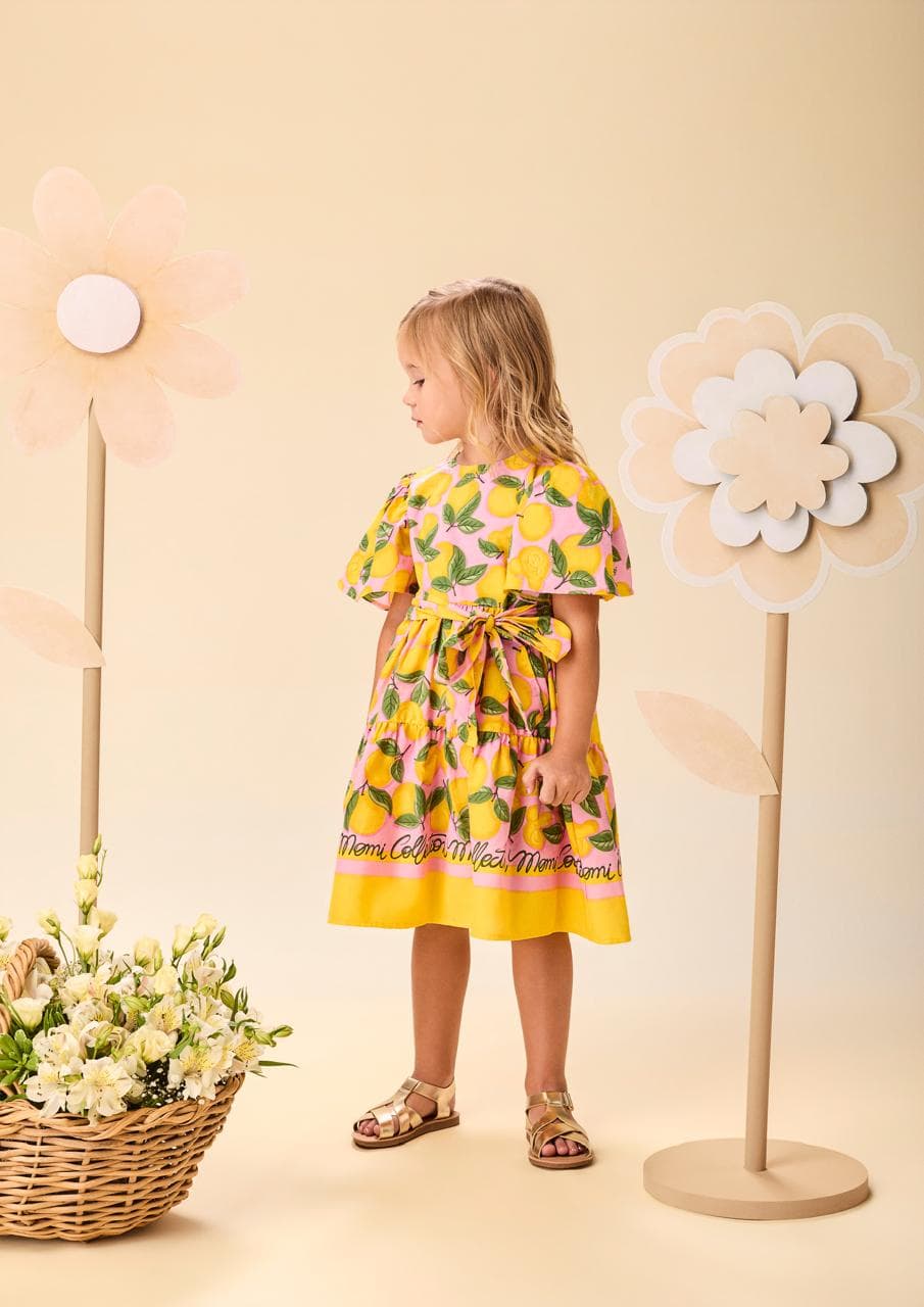 Vestido tricoline barrado limão siciliano